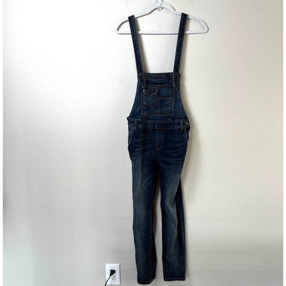 Free People Distressed Overalls‎ Size 24 Blue Denim Jeans Bib Side Zipper